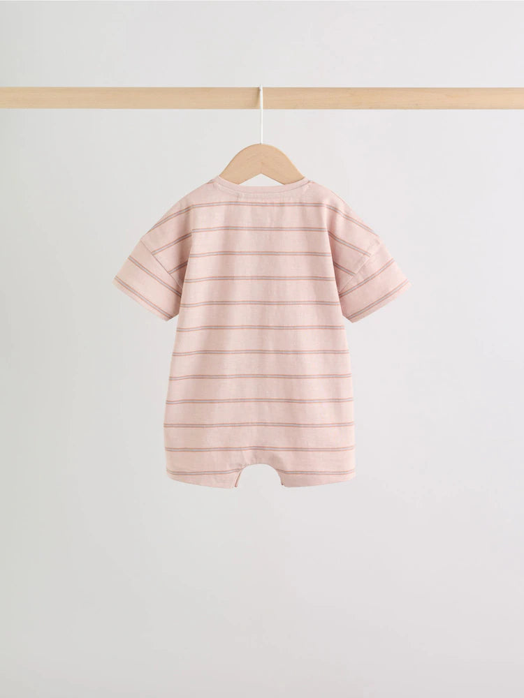 |BabyBoy| Conjunto Com 3 Macacões De Bebê Em Malha Listrada Neutra
