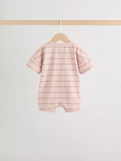 |BabyBoy| Conjunto Com 3 Macacões De Bebê Em Malha Listrada Neutra