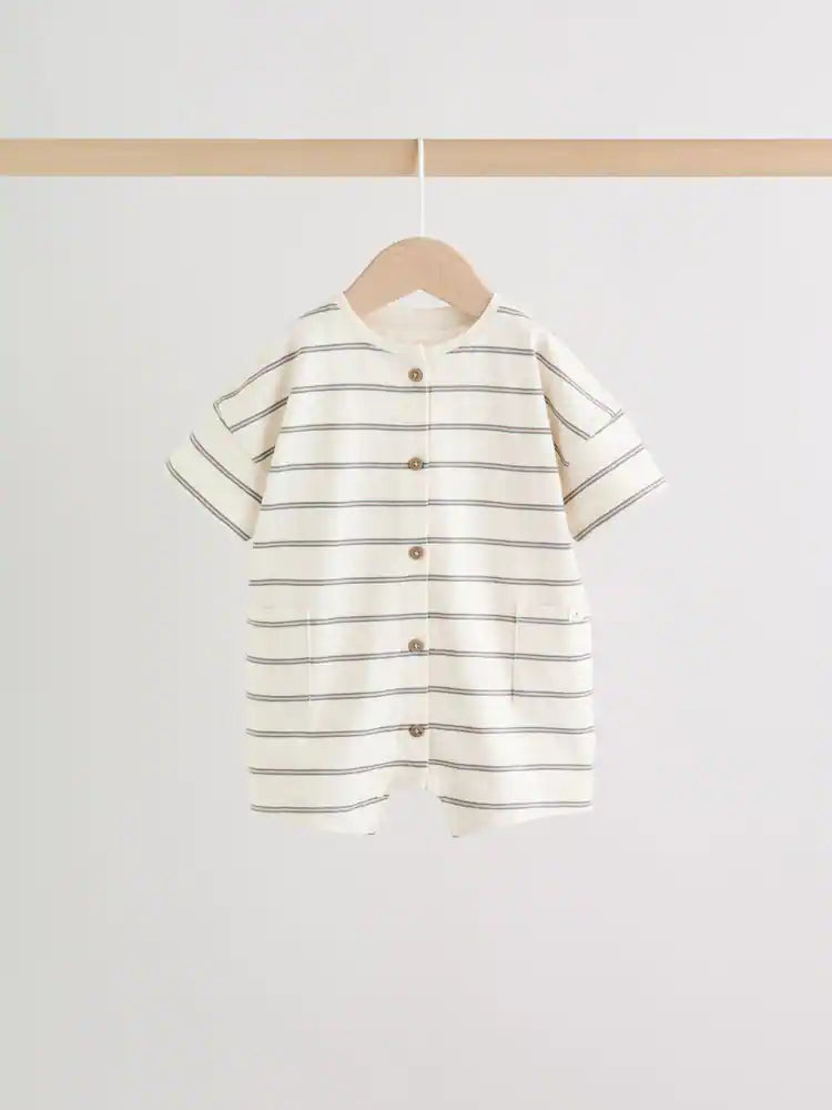 |BabyBoy| Conjunto Com 3 Macacões De Bebê Em Malha Listrada Neutra