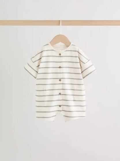 |BabyBoy| Conjunto Com 3 Macacões De Bebê Em Malha Listrada Neutra