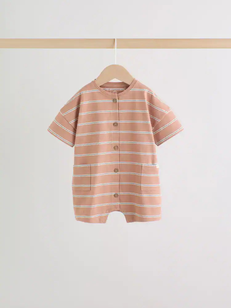 |BabyBoy| Conjunto Com 3 Macacões De Bebê Em Malha Listrada Neutra