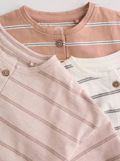 |BabyBoy| Conjunto Com 3 Macacões De Bebê Em Malha Listrada Neutra