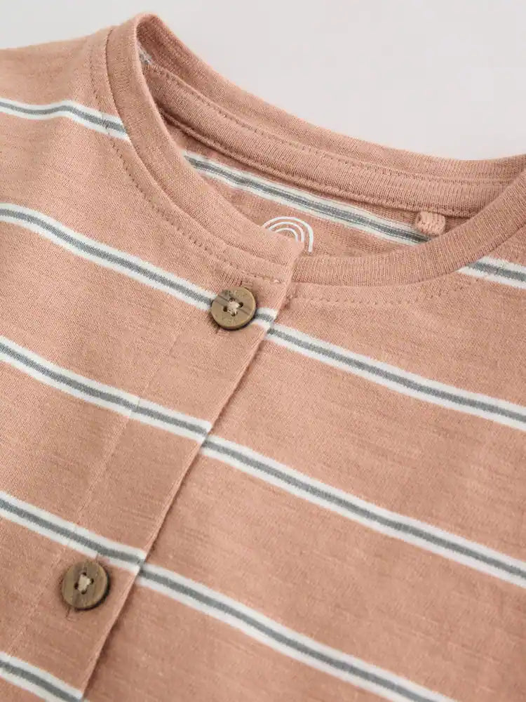 |BabyBoy| Conjunto Com 3 Macacões De Bebê Em Malha Listrada Neutra