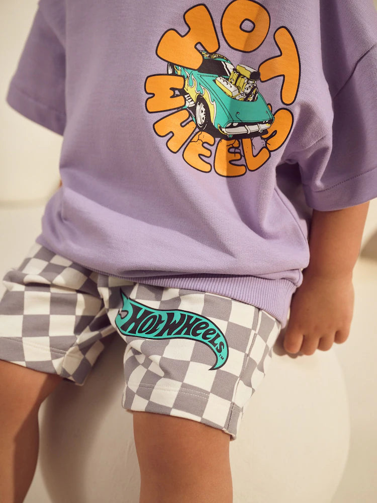|Boy| Conjunto De Camiseta Curta Xadrez Lilás e Roxa Hot Wheels (9 meses a 8 anos)