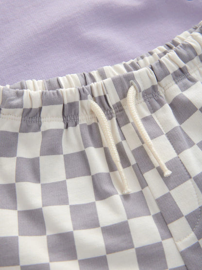 |Boy| Conjunto De Camiseta Curta Xadrez Lilás e Roxa Hot Wheels (9 meses a 8 anos)