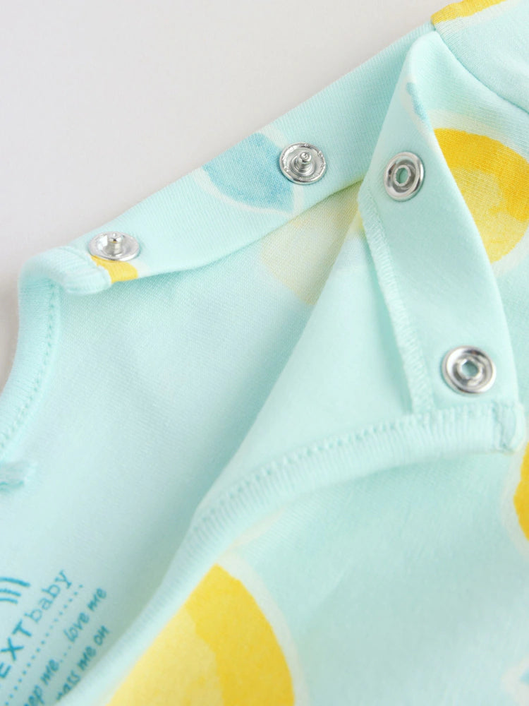 |BabyGirl| Conjunto Com 3 Macacões De Bebê Em Malha Com Estampa De Limão Azul e Amarelo