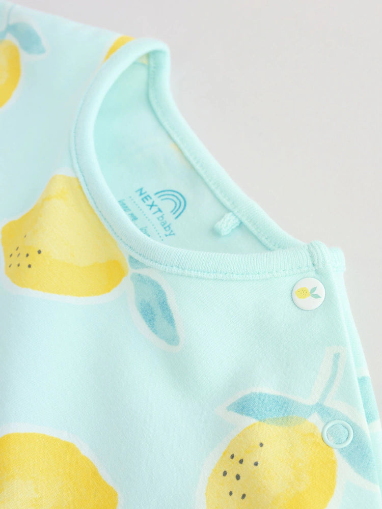 |BabyGirl| Conjunto Com 3 Macacões De Bebê Em Malha Com Estampa De Limão Azul e Amarelo