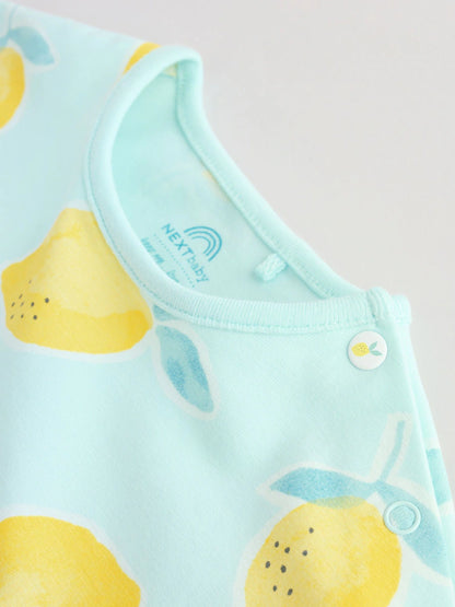 |BabyGirl| Conjunto Com 3 Macacões De Bebê Em Malha Com Estampa De Limão Azul e Amarelo