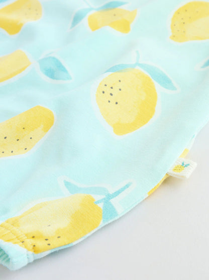 |BabyGirl| Conjunto Com 3 Macacões De Bebê Em Malha Com Estampa De Limão Azul e Amarelo