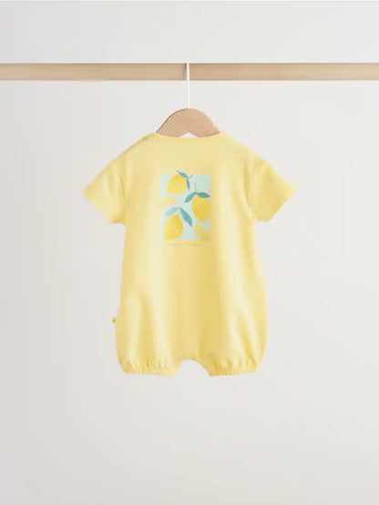 |BabyGirl| Conjunto Com 3 Macacões De Bebê Em Malha Com Estampa De Limão Azul e Amarelo