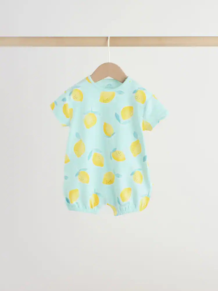 |BabyGirl| Conjunto Com 3 Macacões De Bebê Em Malha Com Estampa De Limão Azul e Amarelo