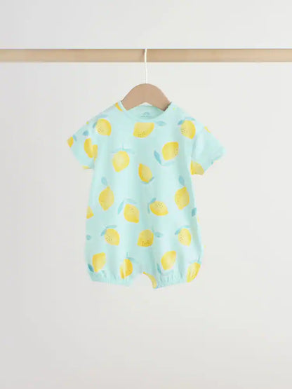 |BabyGirl| Conjunto Com 3 Macacões De Bebê Em Malha Com Estampa De Limão Azul e Amarelo