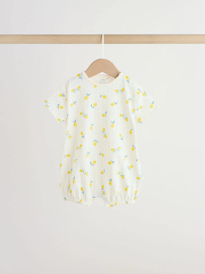 |BabyGirl| Conjunto Com 3 Macacões De Bebê Em Malha Com Estampa De Limão Azul e Amarelo