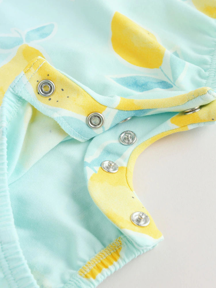 |BabyGirl| Conjunto Com 3 Macacões De Bebê Em Malha Com Estampa De Limão Azul e Amarelo