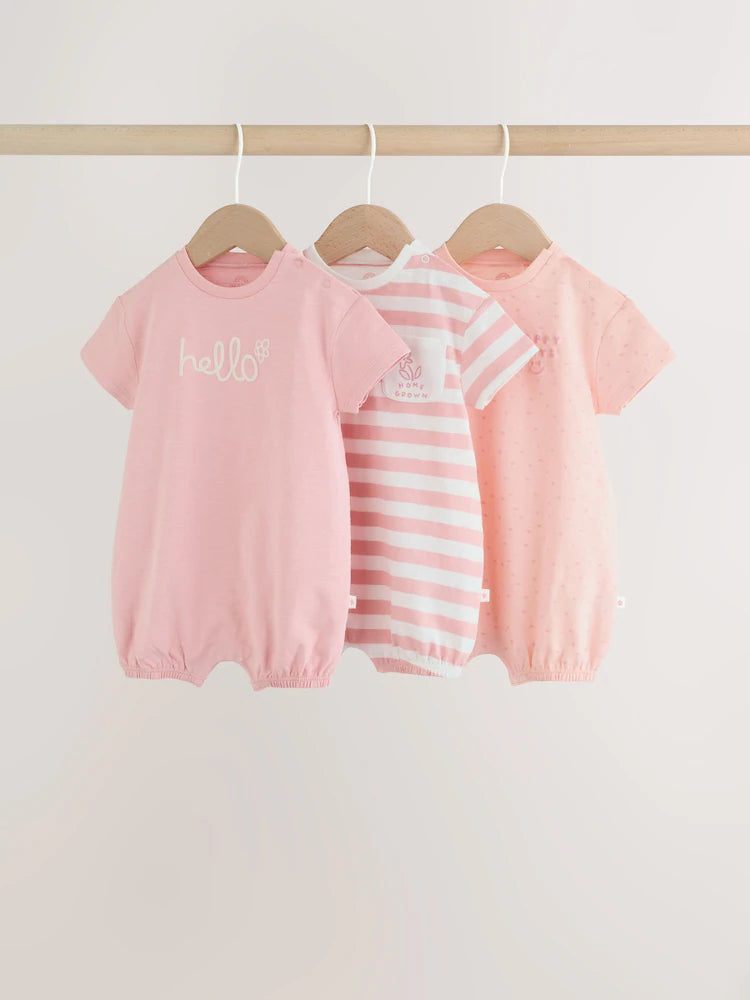 |BabyGirl| Conjunto Com 3 Macacões De Bebê Em Malha Listrada Rosa