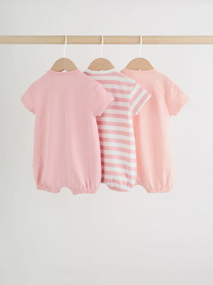 |BabyGirl| Conjunto Com 3 Macacões De Bebê Em Malha Listrada Rosa