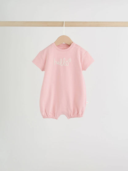 |BabyGirl| Conjunto Com 3 Macacões De Bebê Em Malha Listrada Rosa
