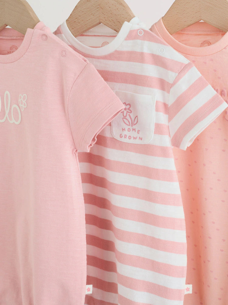 |BabyGirl| Conjunto Com 3 Macacões De Bebê Em Malha Listrada Rosa