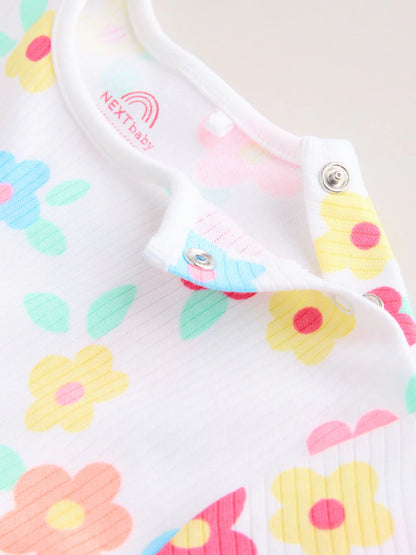 |BabyGirl| Conjunto Com 3 Macacões De Bebê Em Malha Jersey Com Estampa Colorida Por Toda a peça.