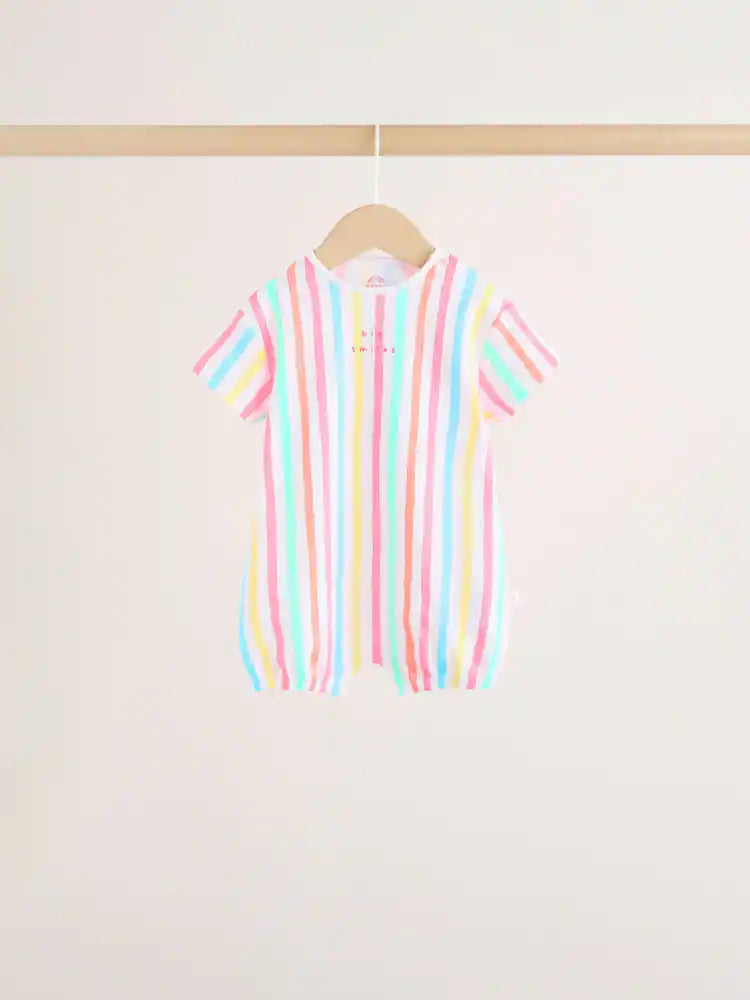 |BabyGirl| Conjunto Com 3 Macacões De Bebê Em Malha Jersey Com Estampa Colorida Por Toda a peça.