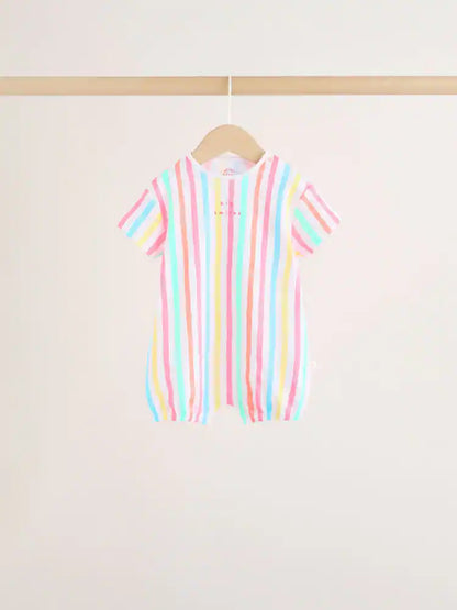 |BabyGirl| Conjunto Com 3 Macacões De Bebê Em Malha Jersey Com Estampa Colorida Por Toda a peça.