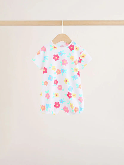 |BabyGirl| Conjunto Com 3 Macacões De Bebê Em Malha Jersey Com Estampa Colorida Por Toda a peça.