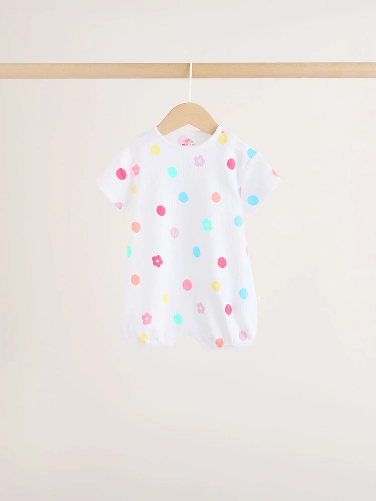 |BabyGirl| Conjunto Com 3 Macacões De Bebê Em Malha Jersey Com Estampa Colorida Por Toda a peça.