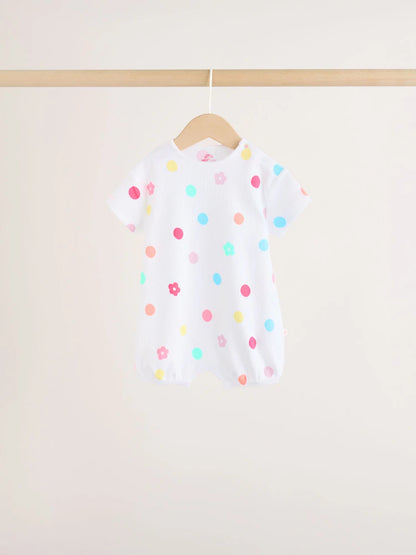 |BabyGirl| Conjunto Com 3 Macacões De Bebê Em Malha Jersey Com Estampa Colorida Por Toda a peça.