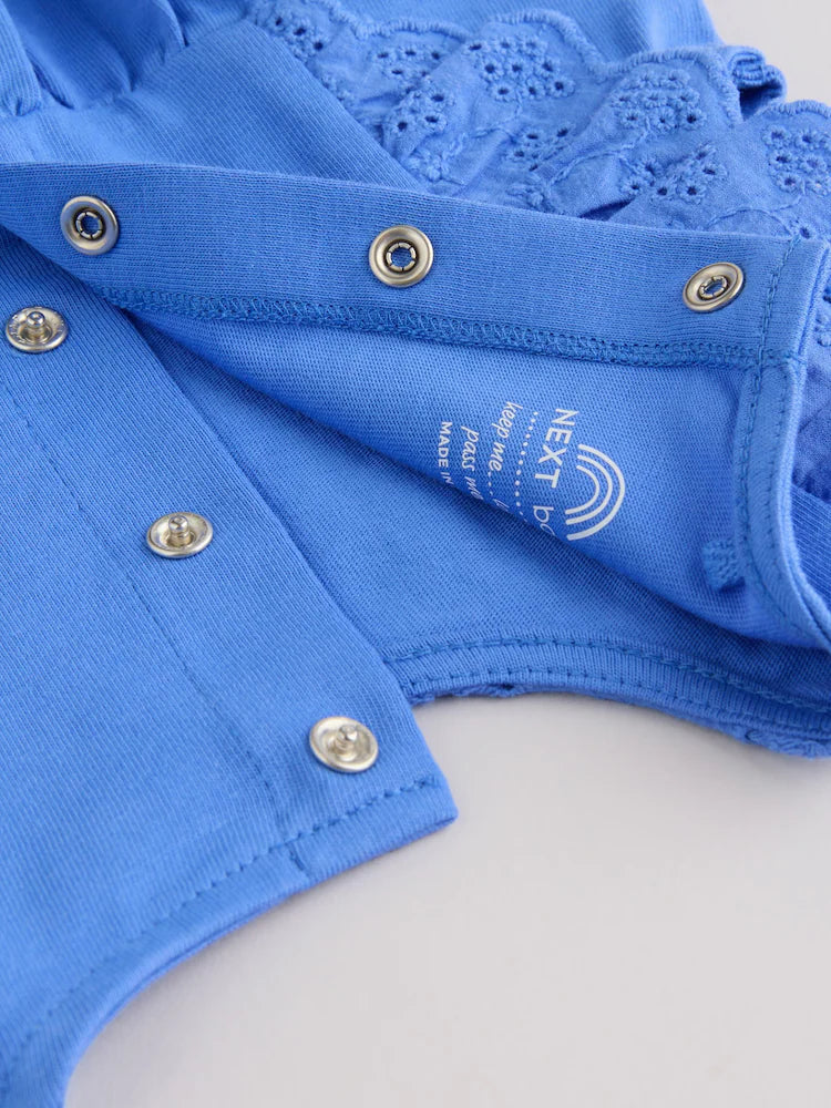 |BabyGirl| Conjunto De 3 Macacões De Bebê Com Bordado Floral Azul