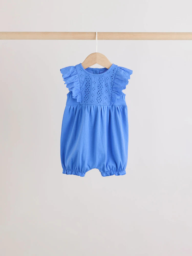 |BabyGirl| Conjunto De 3 Macacões De Bebê Com Bordado Floral Azul