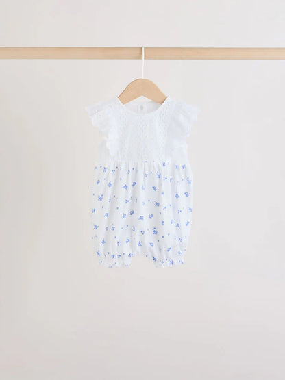 |BabyGirl| Conjunto De 3 Macacões De Bebê Com Bordado Floral Azul