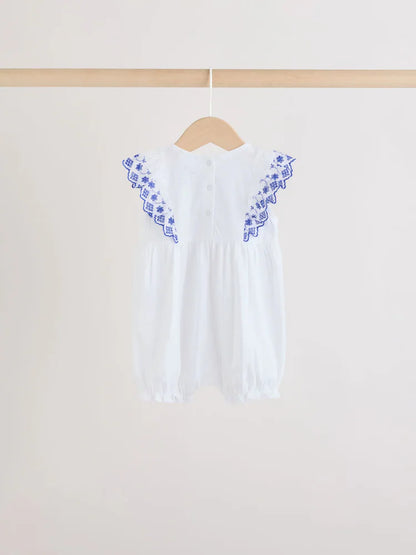 |BabyGirl| Conjunto De 3 Macacões De Bebê Com Bordado Floral Azul