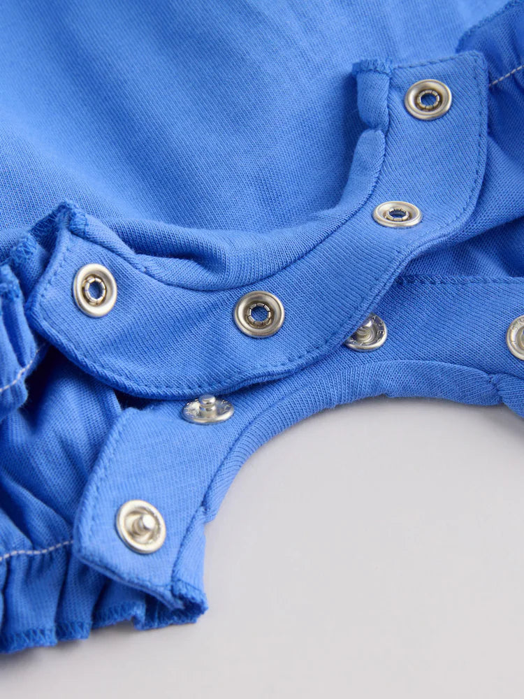 |BabyGirl| Conjunto De 3 Macacões De Bebê Com Bordado Floral Azul