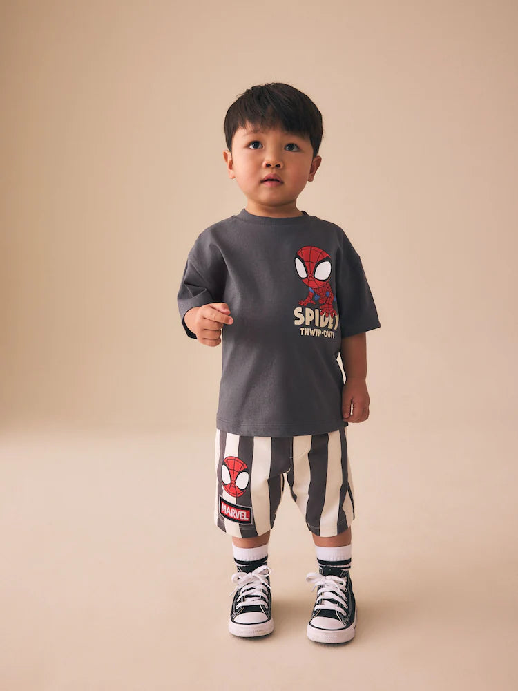 |Boy| Conjunto De Camiseta e Shorts Do Homem-Aranha Em Cinza Carvão (3 meses a 8 anos)