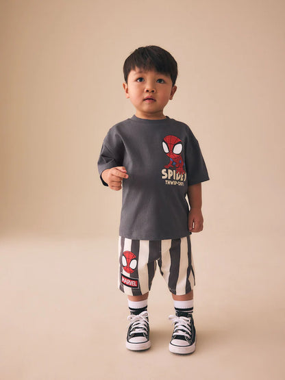 |Boy| Conjunto De Camiseta e Shorts Do Homem-Aranha Em Cinza Carvão (3 meses a 8 anos)