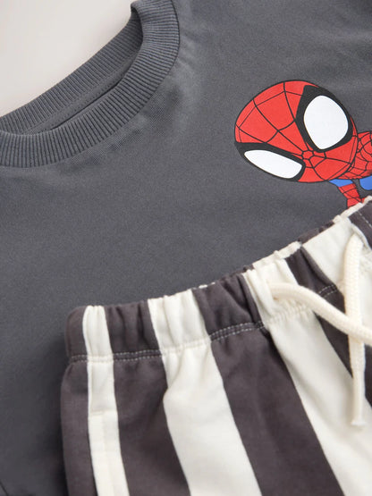 |Boy| Conjunto De Camiseta e Shorts Do Homem-Aranha Em Cinza Carvão (3 meses a 8 anos)