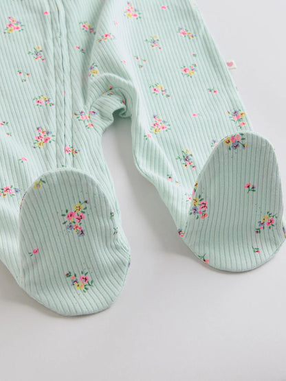 |BabyGirl| Conjunto De 4 Macacões De Dormir Para Bebês Nas Cores Rosa e Amarelo Com Zíper Duplo (0-2 anos)