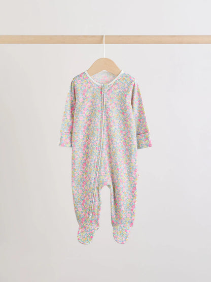 |BabyGirl| Conjunto De 4 Macacões De Dormir Para Bebês Nas Cores Rosa e Amarelo Com Zíper Duplo (0-2 anos)