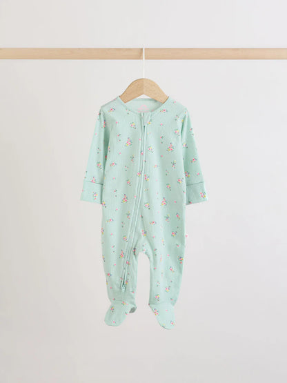 |BabyGirl| Conjunto De 4 Macacões De Dormir Para Bebês Nas Cores Rosa e Amarelo Com Zíper Duplo (0-2 anos)