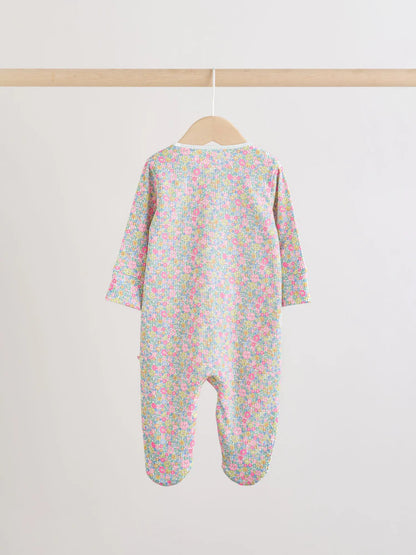 |BabyGirl| Conjunto De 4 Macacões De Dormir Para Bebês Nas Cores Rosa e Amarelo Com Zíper Duplo (0-2 anos)