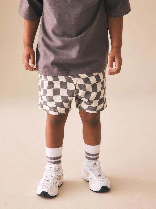|Boy| Calções De Vestir Com Padrão Xadrez Cinza/Branco (3 meses a 7 anos)