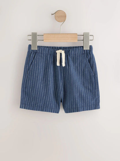 |Boy| Shorts De Linho Listrado Azul-Marinho (3 meses a 7 anos)