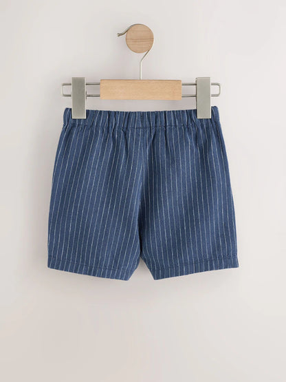 |Boy| Shorts De Linho Listrado Azul-Marinho (3 meses a 7 anos)