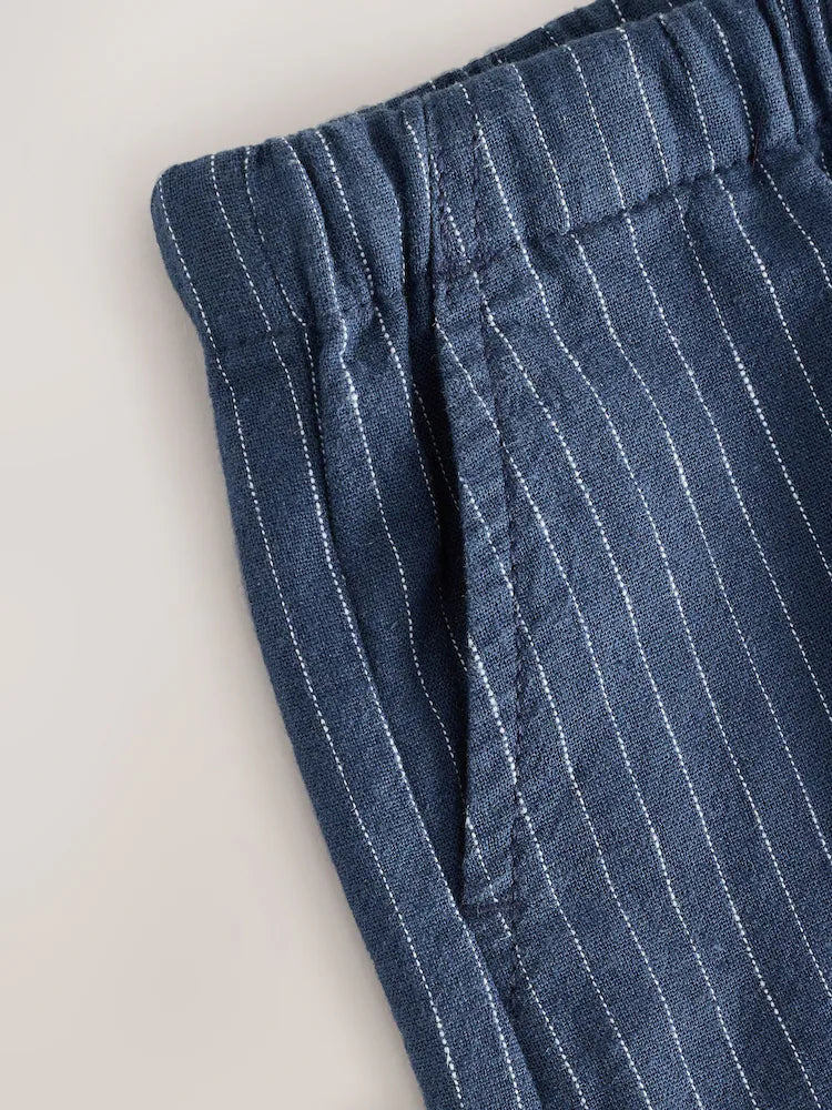 |Boy| Shorts De Linho Listrado Azul-Marinho (3 meses a 7 anos)