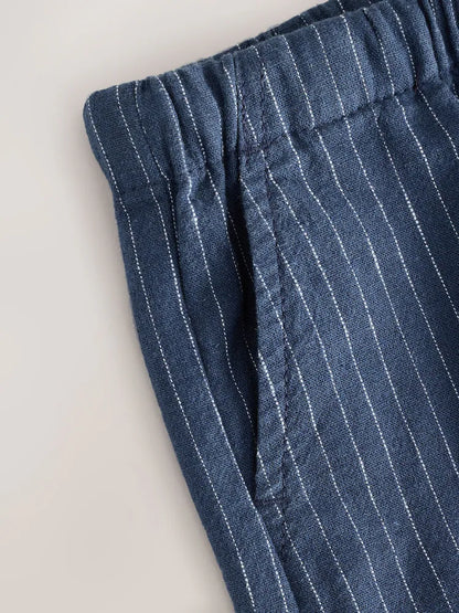 |Boy| Shorts De Linho Listrado Azul-Marinho (3 meses a 7 anos)