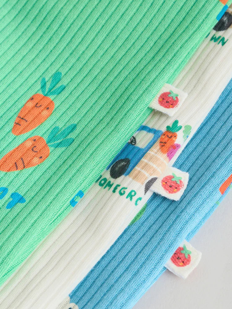 |BabyBoy| Conjunto De 3 Macacões De Dormir Para Bebês Nas Cores Azul e Verde Com Zíper Duplo (0 meses a 3 anos)