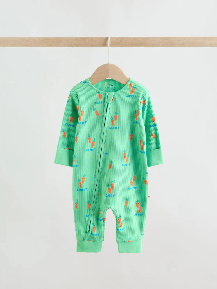|BabyBoy| Conjunto De 3 Macacões De Dormir Para Bebês Nas Cores Azul e Verde Com Zíper Duplo (0 meses a 3 anos)