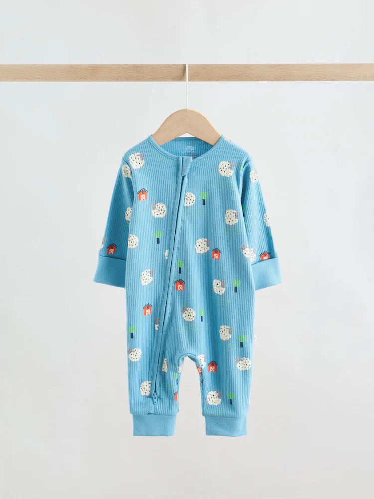 |BabyBoy| Conjunto De 3 Macacões De Dormir Para Bebês Nas Cores Azul e Verde Com Zíper Duplo (0 meses a 3 anos)