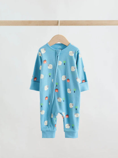|BabyBoy| Conjunto De 3 Macacões De Dormir Para Bebês Nas Cores Azul e Verde Com Zíper Duplo (0 meses a 3 anos)