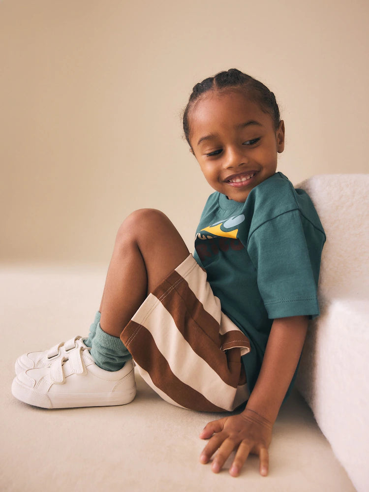 |Girl| Calções De Malha Castanha Chocolate e Cru (3 meses a 7 anos)